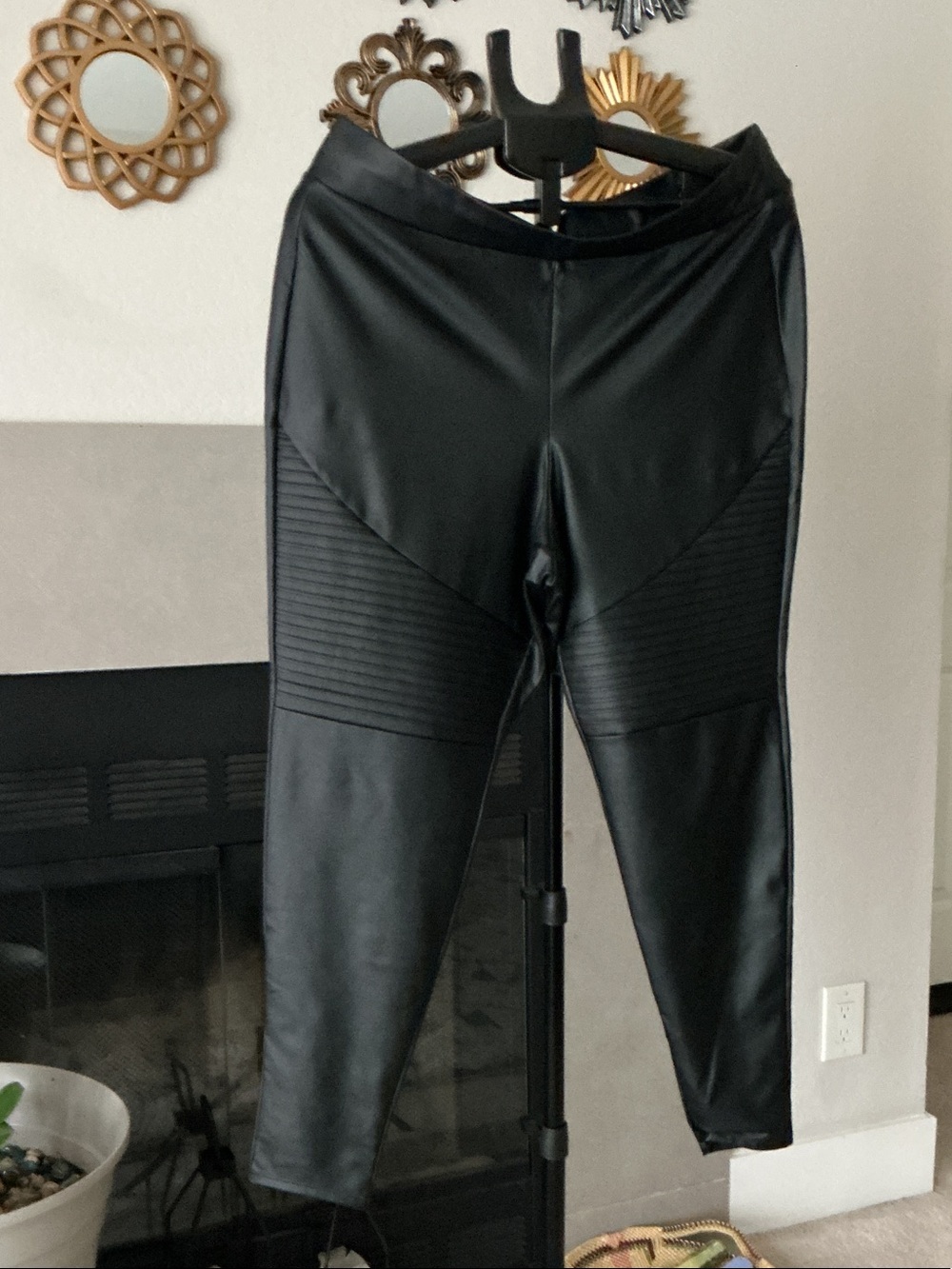 torrid Black Faux Leather Moto Leggings with Ribbed Panels